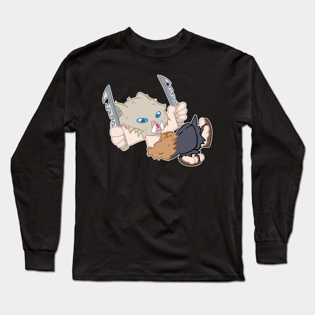 Chibi Demon Slayer inosuke Long Sleeve T-Shirt by kelsmister